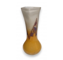 Vase en verre peint "Art Deco" signé LEG