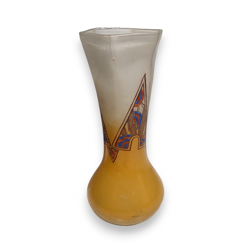 Vase en verre peint "Art Deco" signé LEG