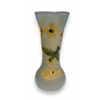 Vase en verre peint "Martin-pêcheur" signé LEG