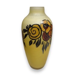 Painted glass vase ‘Flowers’, signed LEG