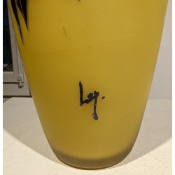 Painted glass vase ‘Flowers’, signed LEG