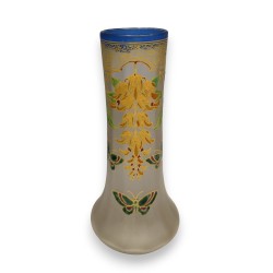 "Art Nouveau" painted glass vase, signed LEG
