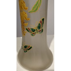 "Art Nouveau" painted glass vase, signed LEG