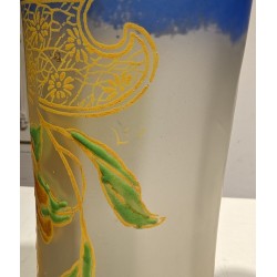 "Art Nouveau" painted glass vase, signed LEG