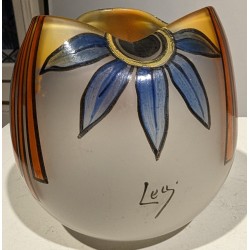 Painted glass vase ‘Flowers’, signed LEG