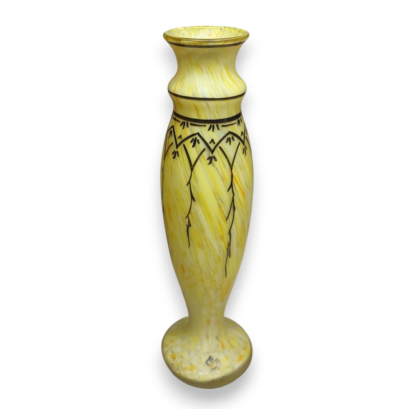 "Art Nouveau" painted glass vase, signed LEG