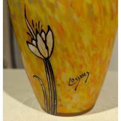"Fleurs" enamelled glass vase, signed LEGRAS