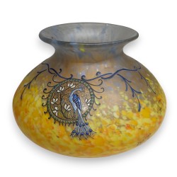 "Peacock" enamelled glass vase, signed LEGRAS