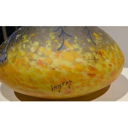 "Peacock" enamelled glass vase, signed LEGRAS