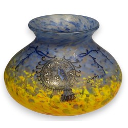 "Peacock" enamelled glass vase, signed LEGRAS