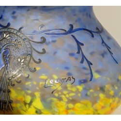 "Peacock" enamelled glass vase, signed LEGRAS