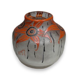 "Fleurs" enamelled glass vase, signed LEGRAS