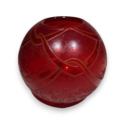 Red "Art Deco" glass vase, signed LEGRAS