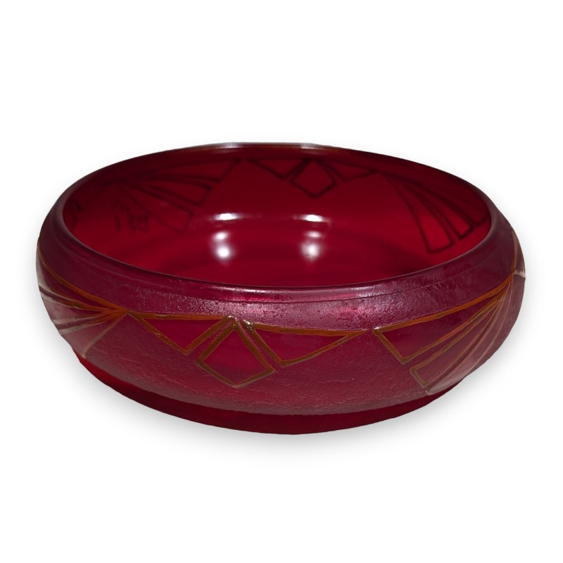 "Art Deco" red glass goblet, signed LEGRAS