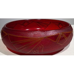 "Art Deco" red glass goblet, signed LEGRAS