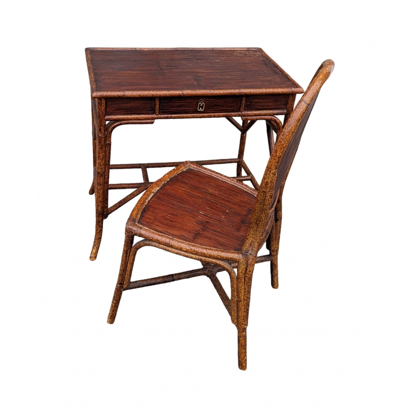 Bureau et chaise en bambou par E. MURIO