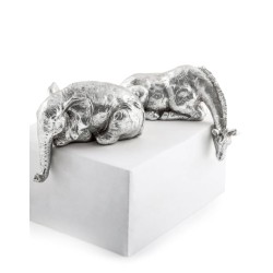 Paire de sculptures Eléphant et girafe argenté