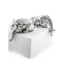 Paire de sculptures Eléphant et girafe argenté