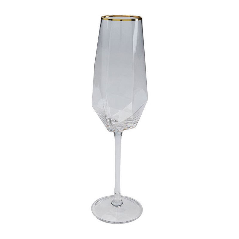 "Diamond" champagne flute with gold rim