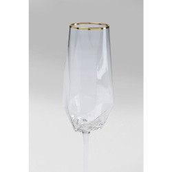 "Diamond" champagne flute with gold rim