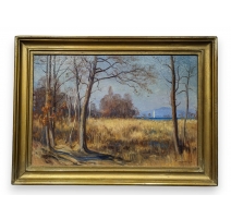 Tableau "Bord de lac" signé F. HUGUENIN L