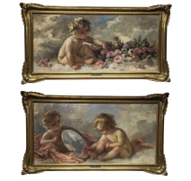 Paire de tableaux "Chérubins" signé P. FRANC LAMY