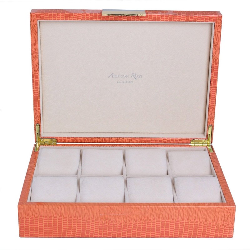 Boite à montres en faux crocodile orange - doré
