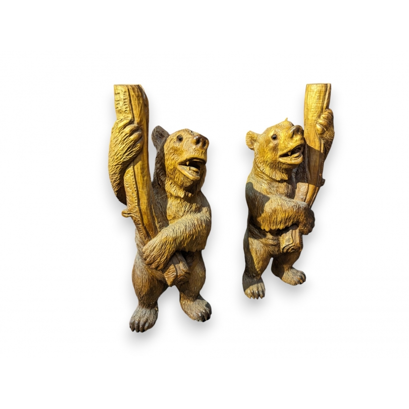 Paire de piétements Ours en bois sculpté de Brienz