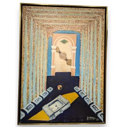 Tableau \"Montres OJ. PERRIN\" signé YVONNICK 97