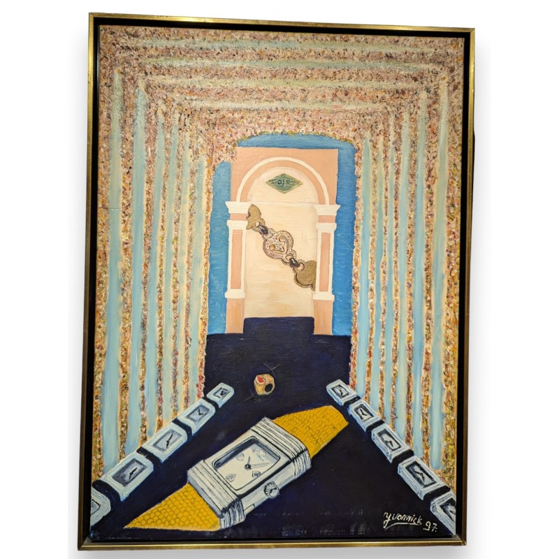 Tableau \"Montres OJ. PERRIN\" signé YVONNICK 97