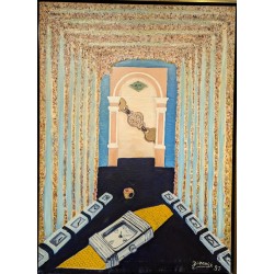 Tableau \"Montres OJ. PERRIN\" signé YVONNICK 97