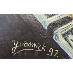 Tableau \"Montres OJ. PERRIN\" signé YVONNICK 97