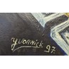 Tableau \"Montres OJ. PERRIN\" signé YVONNICK 97