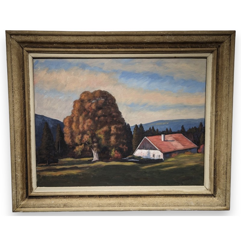 Tableau \"Paysage du Jura\" signé R. BESSON