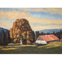 Tableau \"Paysage du Jura\" signé R. BESSON