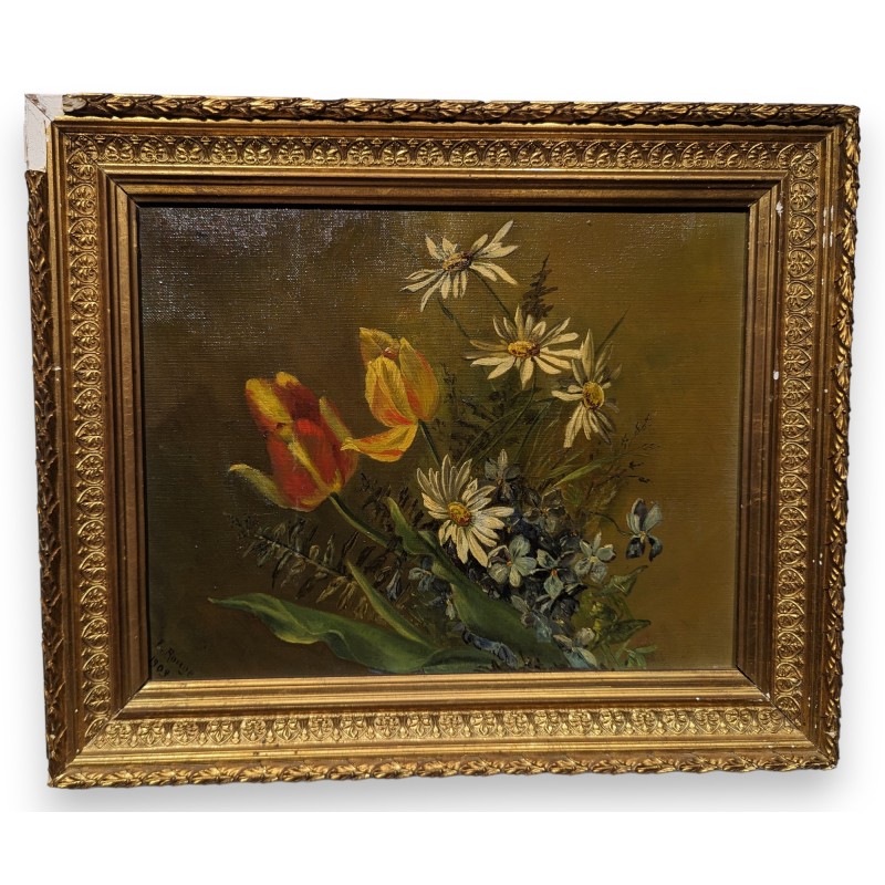 Tableau \"Bouquet de fleurs\" signé F. ROUGE
