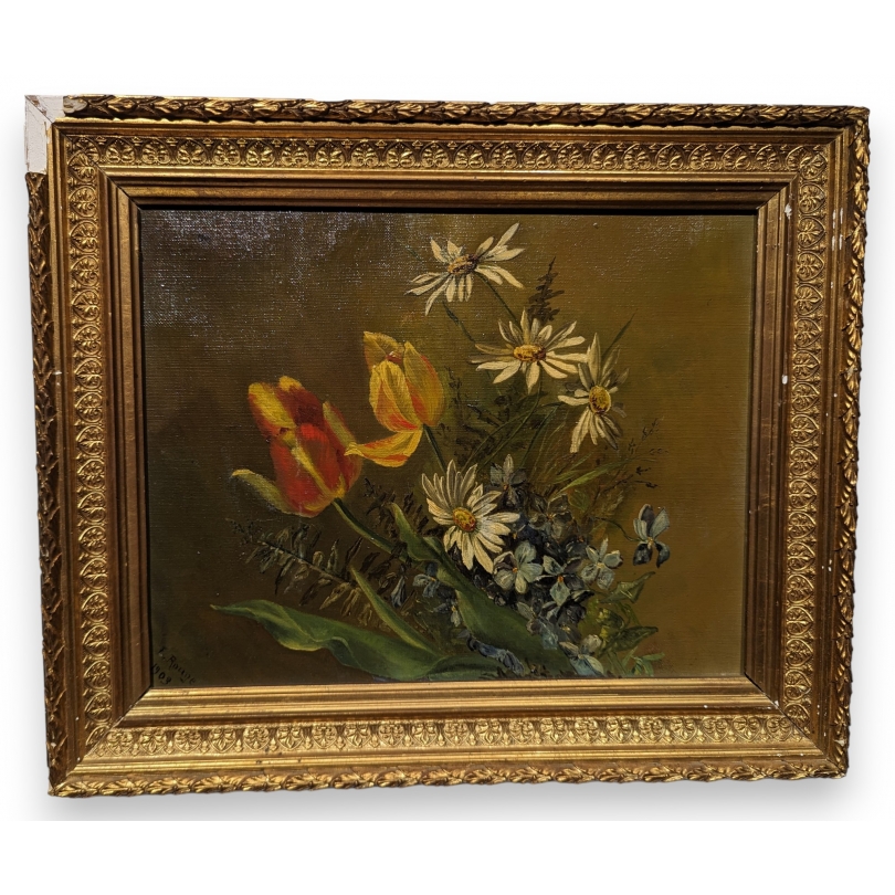 Tableau "Bouquet de fleurs" signé F. ROUGE