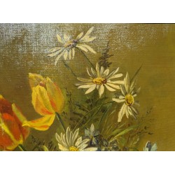 Tableau \"Bouquet de fleurs\" signé F. ROUGE