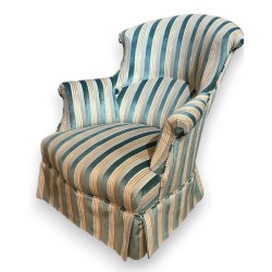 Fauteuil crapaud en velours rayé