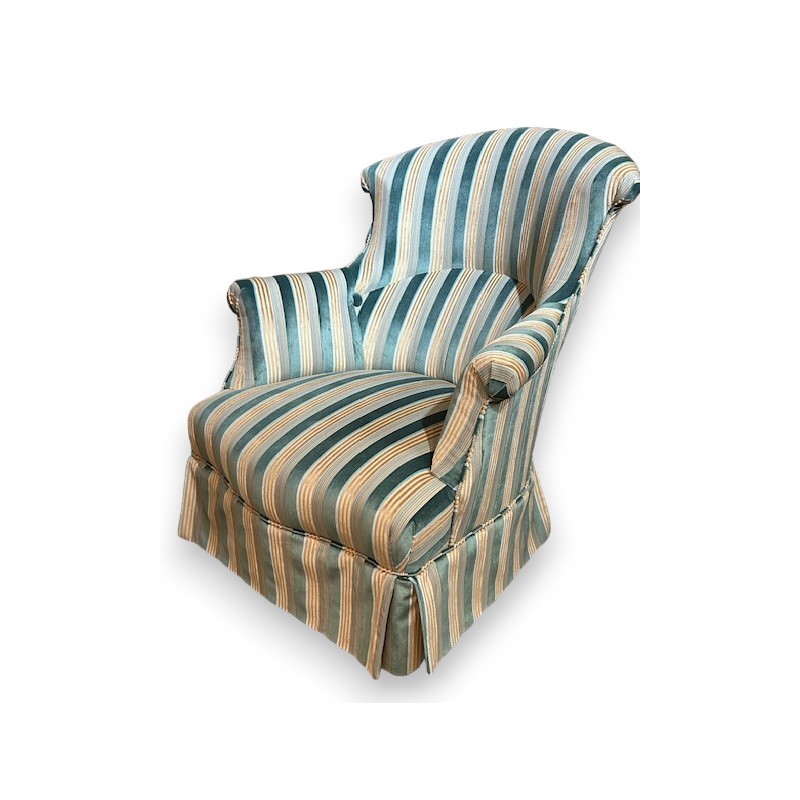 Fauteuil crapaud en velours rayé